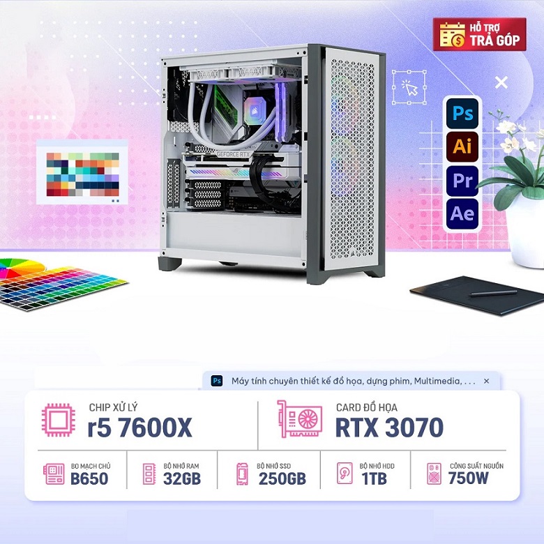 Máy tính Đồ họa AMD Ryzen 5 7600X/32GB/250GB SSD/GeForce RTX 3070