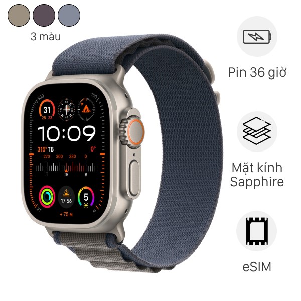 Đồng hồ thông minh Apple Watch Ultra 2 GPS + Cellular 49mm viền Titanium dây Alpine