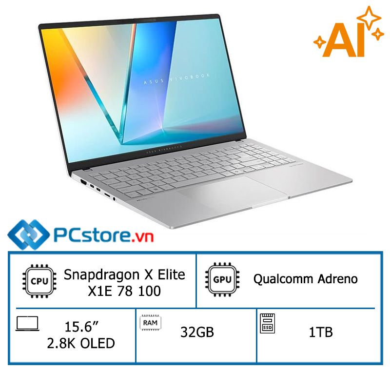 Laptop Asus Vivobook S 15 X1E 78 100, 32GB, 1TB, 2.8K 120Hz