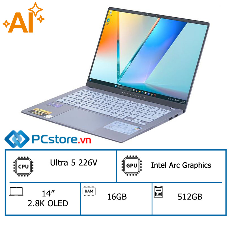 Laptop Asus Vivobook S14 Ultra 5 226V, 16GB, 512GB, 2.8K OLED 120Hz