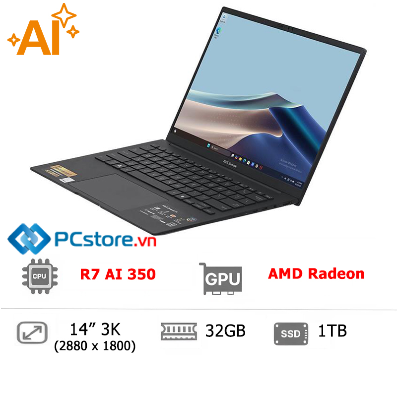 Laptop Asus Zenbook 14 UM3406KA R7 AI 350, 32GB, 1TB, 3K OLED 120Hz