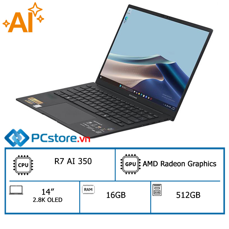 Laptop Asus Zenbook 14 UM3406KA R7 AI 350, 16GB, 512GB, 2.8K 120Hz