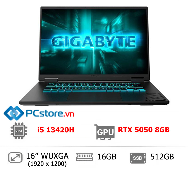 Laptop GIGABYTE Gaming A16 GA6H i5 13420H, 16GB, 512GB, RTX5050 8GB, WUXGA 165Hz