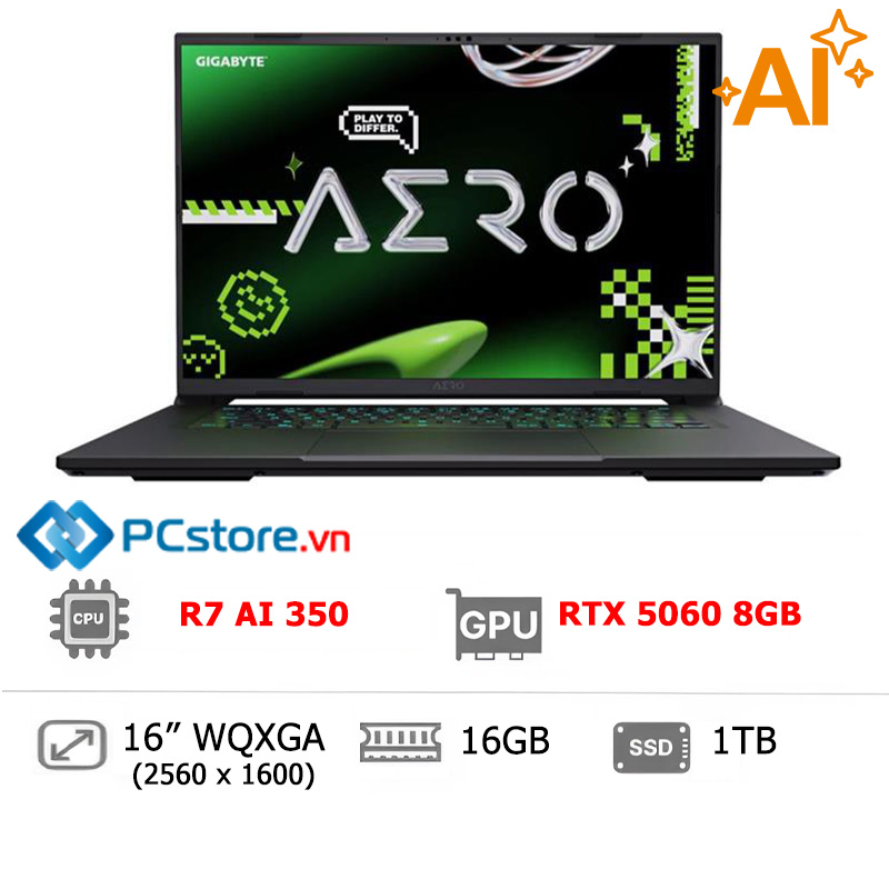 Laptop GIGABYTE Gaming AERO X16 R7 AI 350, 16GB, 1TB, RTX 5060 8GB, WQXGA 165Hz