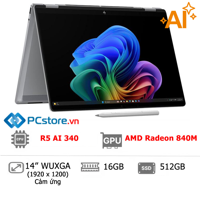 Laptop HP OmniBook X Flip 14 fk0092AU R5 AI 340, 16GB, 512GB, WUXGA, Cảm ứng