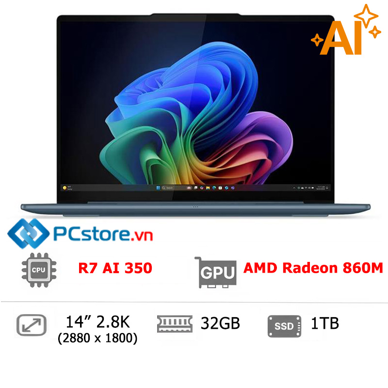 Laptop Lenovo Yoga Slim 7 OLED 14AKP10 R7 AI 350, 32GB, 1TB, 2.8K OLED 120Hz