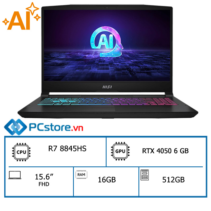Laptop MSI Gaming Katana A15 AI B8VE R7 8845HS/16GB/512GB/6GB RTX4050