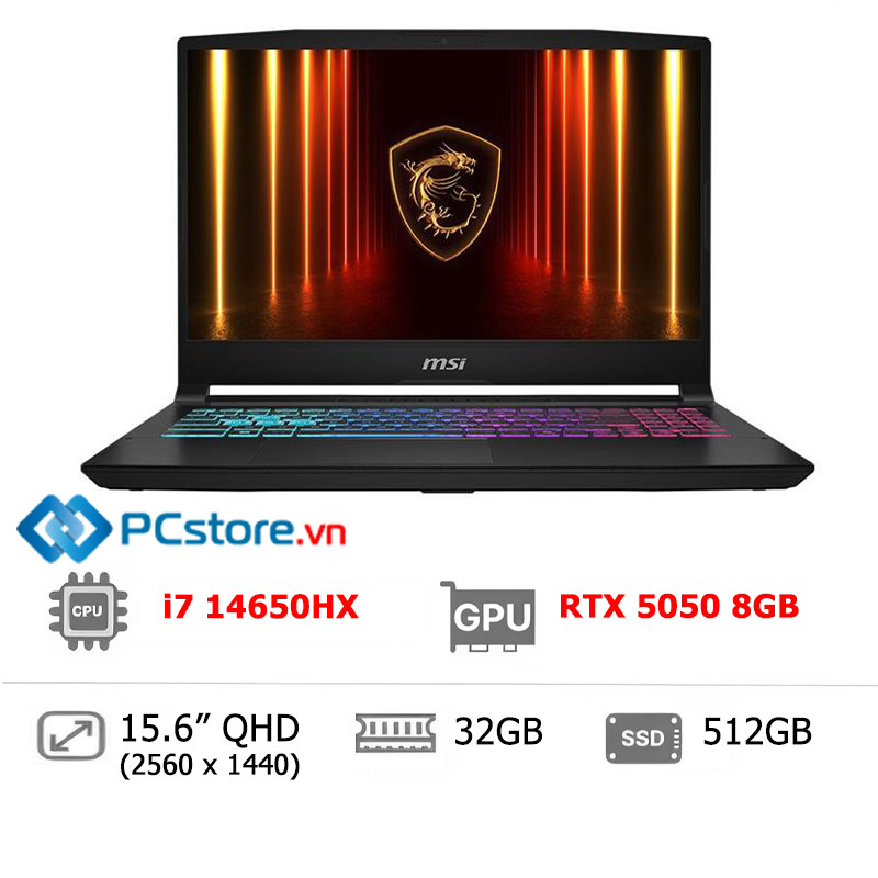 Laptop MSI Gaming Katana 15 HX B14WEK i7 14650HX, 32GB, 512GB, RTX5050 8GB, QHD 165Hz