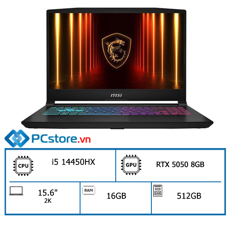 Laptop MSI Gaming Katana 15 HX B14WEK i5 14450HX, 16GB, 512GB, RTX5050 8GB