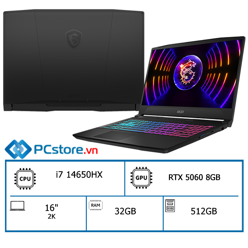Laptop MSI Gaming Katana 15 HX B14WFK i7 14650HX, 32GB, 512GB, RTX5060 8GB