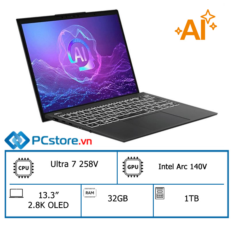 Laptop MSI Prestige 13 AI Ultra 7 258V, 32GB, 1TB, 2.8K OLED