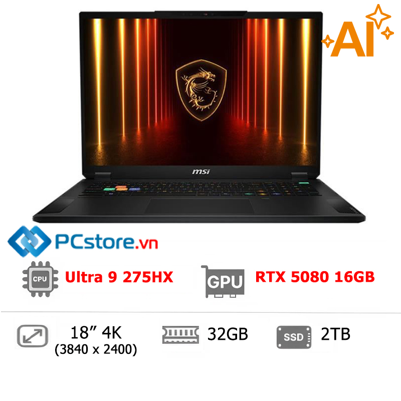 Laptop MSI Gaming Stealth 18 HX AI A2XWIG Ultra 9 275HX, 32GB, 2TB, RTX 5080 16GB, 4K 120Hz