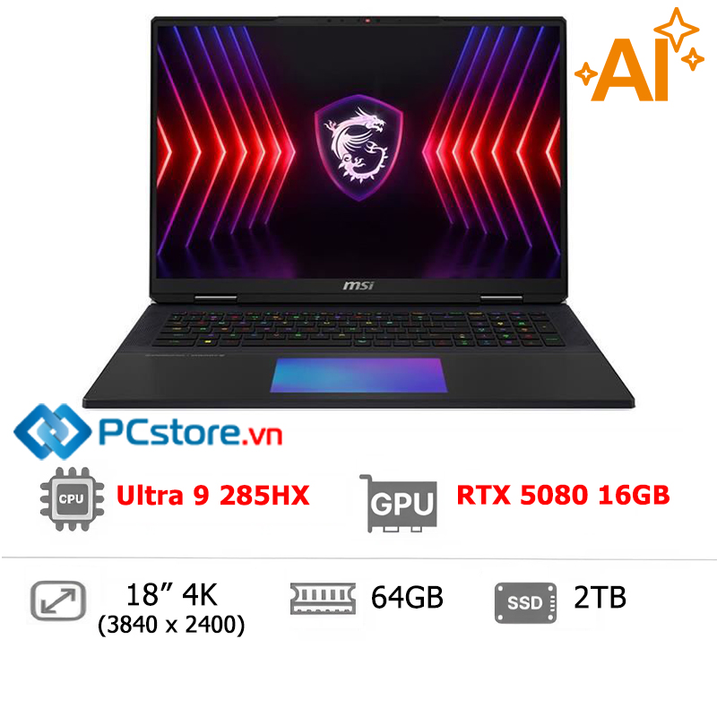 Laptop MSI Gaming Titan 18 HX AI A2XWIG Ultra 9 285HX, 64GB, 6TB, RTX 5080 16GB, 4K 120Hz