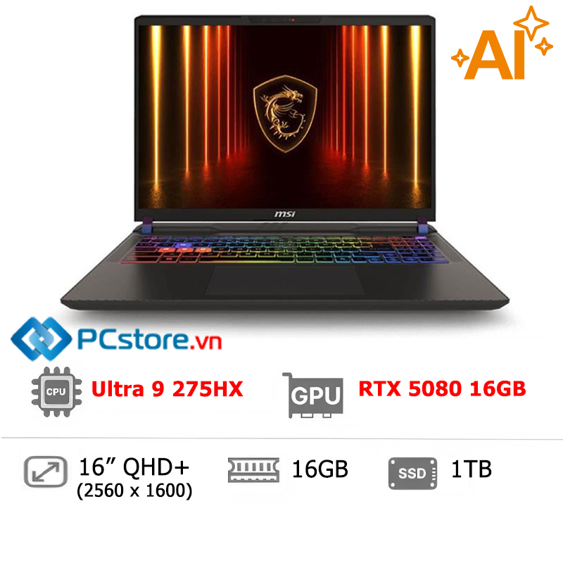 Laptop MSI Gaming Vector 16 HX AI A2XWIG Ultra 9 275HX, 16GB, 1TB, RTX 5080 16GB, QHD 240Hz
