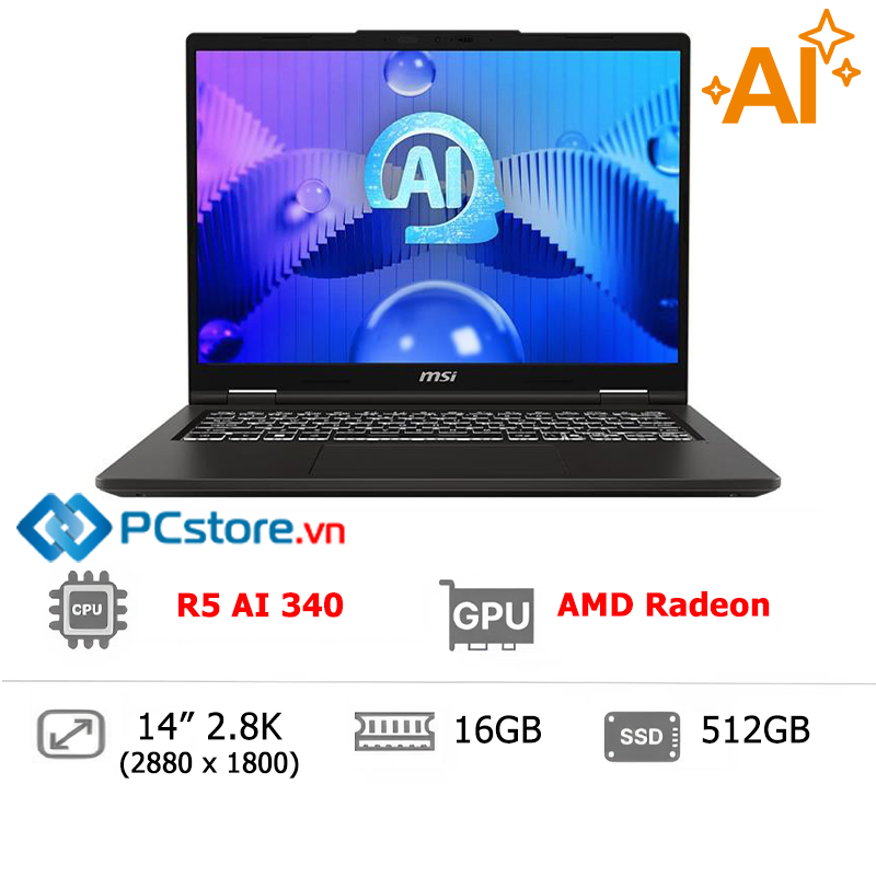 Laptop MSI Venture A14 AI A3HMG R5 AI 340, 16GB, 512GB, 2.8K OLED 120Hz