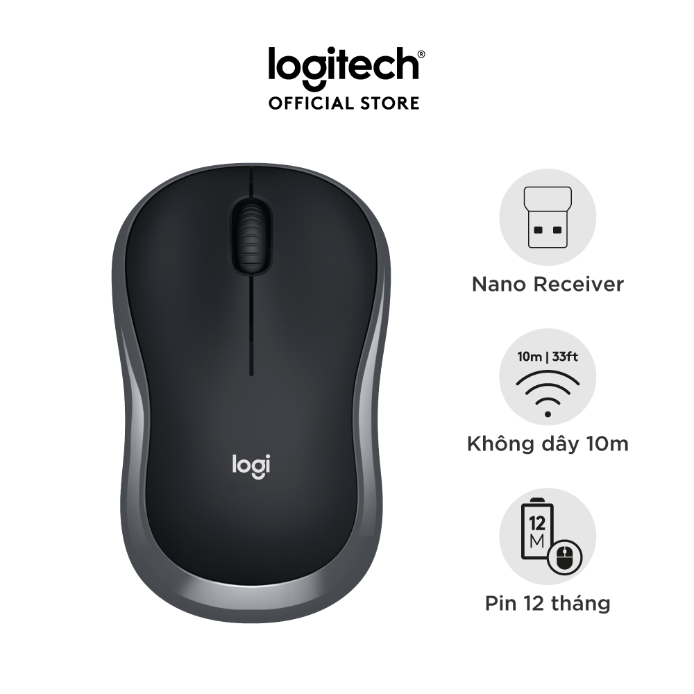 Chuột máy tính không dây Logitech M185 (Xám)